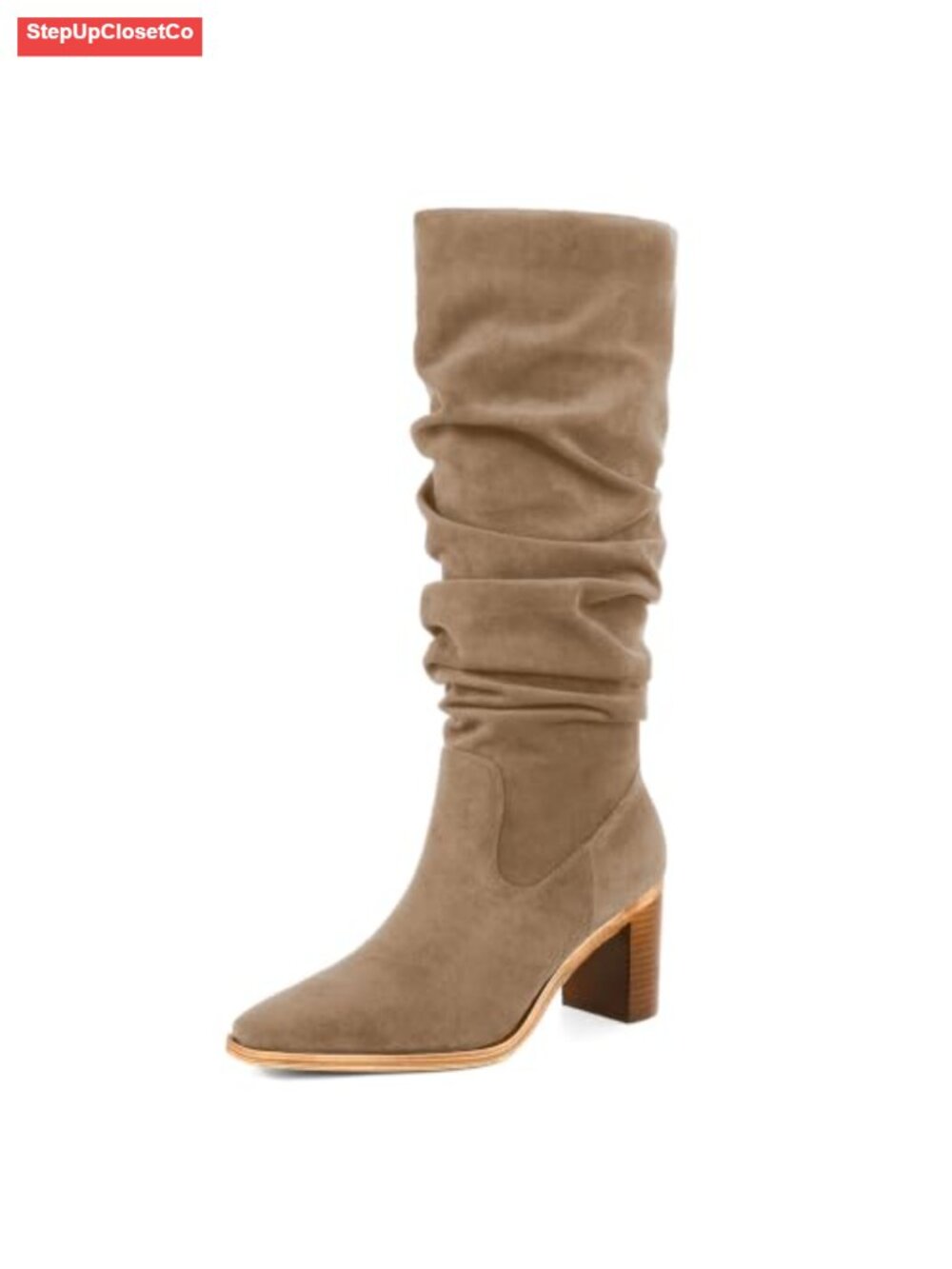 Women's Knee High Boots Chunky Block Heel Faux Suede Slouchy Tall Fall Boots